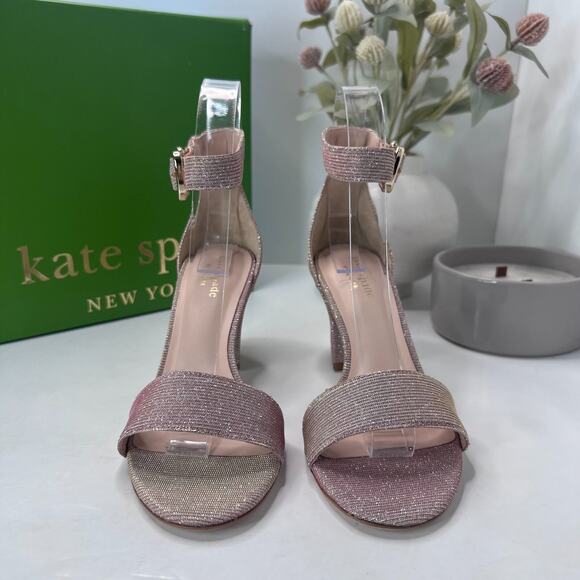 Kate Spade Susane Glitter Block Heel Sandals Pink Lurex S733001 Women's 6M NWB - Picture 2 of 12